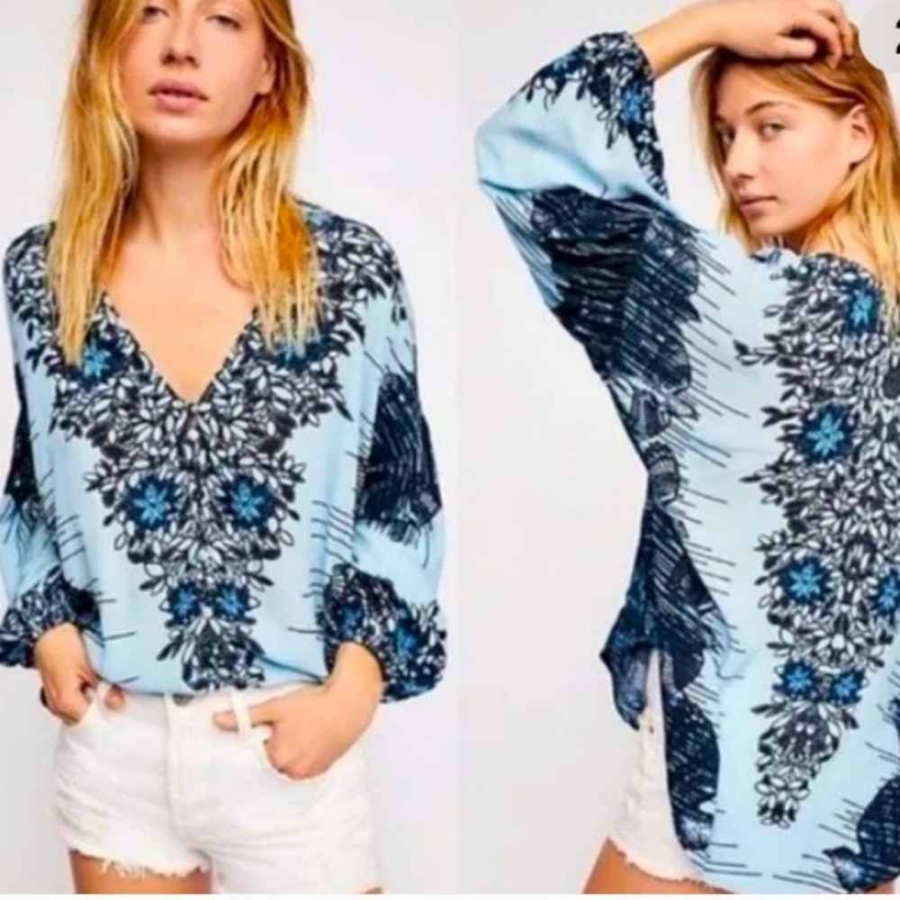 Free People Birds Of A Feather Balloon Sleeve Top